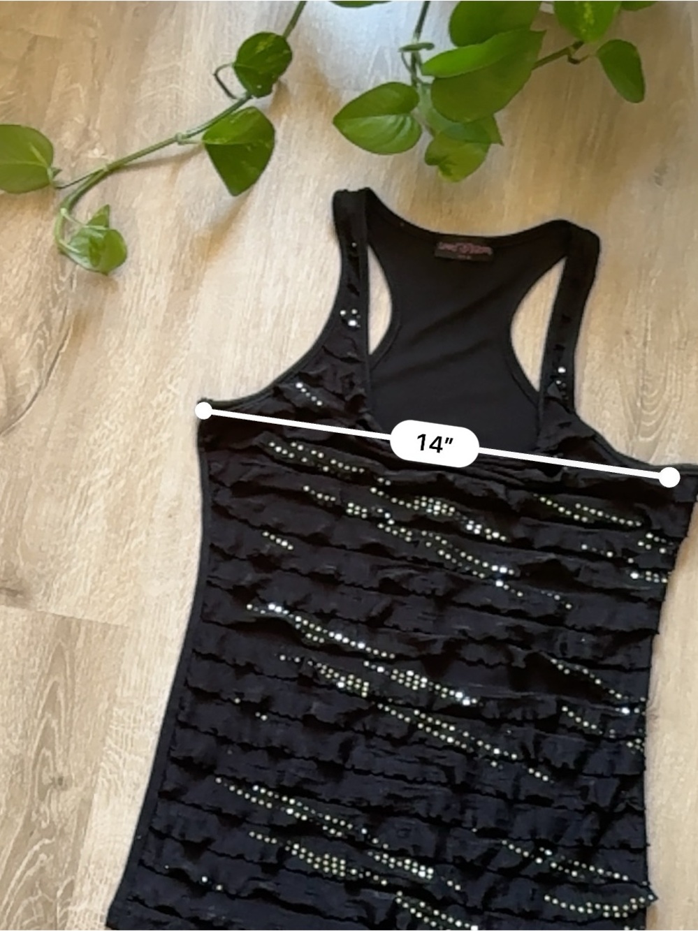 Y2K Black Rhinestone Ruffle Racerback Tank Top Going Out Emo Glam - Picture 3 of 7